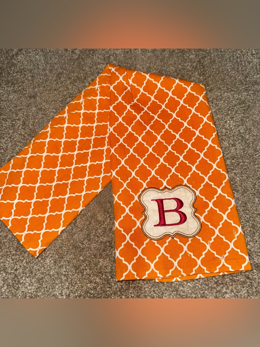 Orange & White Monogram “B” Decorative Kitchen Tea Towel